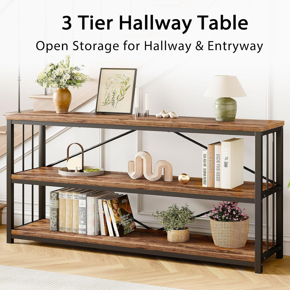 LVB Farmhouse Industrial Console Table for Home, Rustic Brown, 70 Inch | Wood...