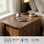 FUSUNBAO Set of 2 Nightstands with Charging Station&3 Fluted Drawers,Walnut | Vintage Bedside Table, 3 Fluted Drawers and Open Shelf, Rustic End Table, Power Outlet and USB Ports, For Bedroom
