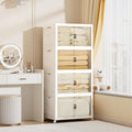 416 QT / 104 Gal Large Foldable Stackable Plastic Storage Cabinet with Double Magnetic Doors, Leather Handles & 4 Wheels - Organize Home, Office, Closet
