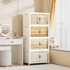 416 QT / 104 Gal Large Foldable Stackable Plastic Storage Cabinet with Double Magnetic Doors, Leather Handles & 4 Wheels - Organize Home, Office, Closet