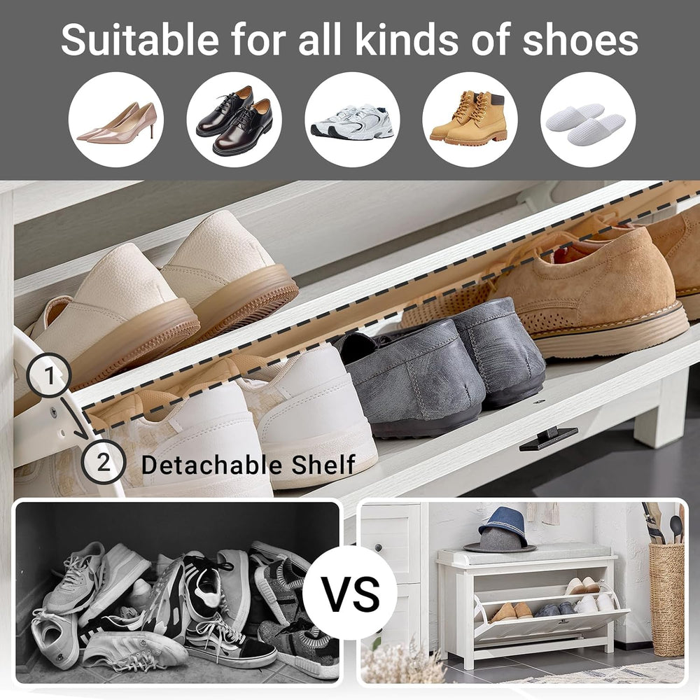 Haotian Farmhouse Shoe Storage Bench with Cushion