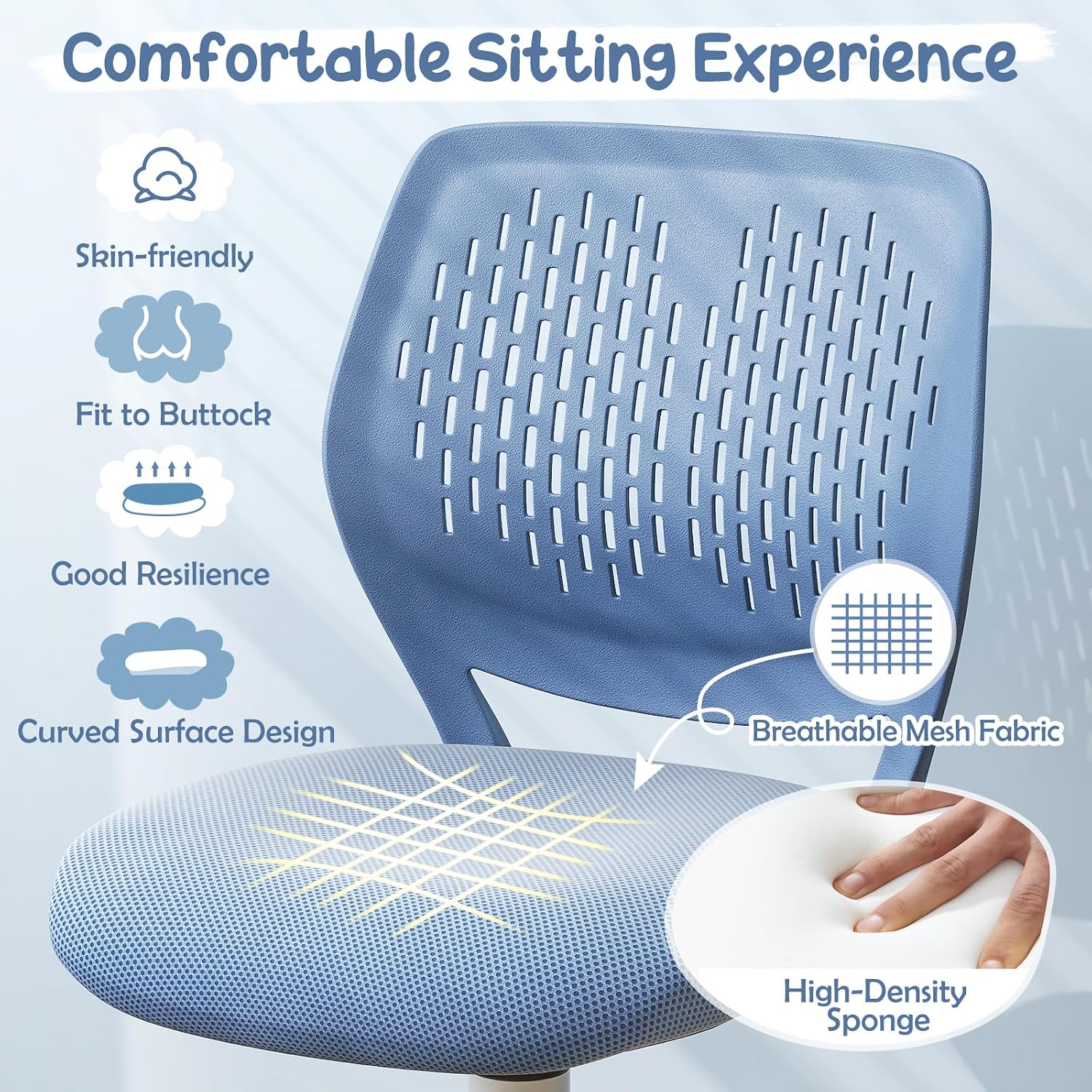 HONEY JOY Kids Desk Chair, Children Study Chair w/Adjustable Height, Low Back, Swivel Rolling Mesh Task Student Chair, Kids Computer Chair for Teens Girls Boys Home/School/Office (Blue)