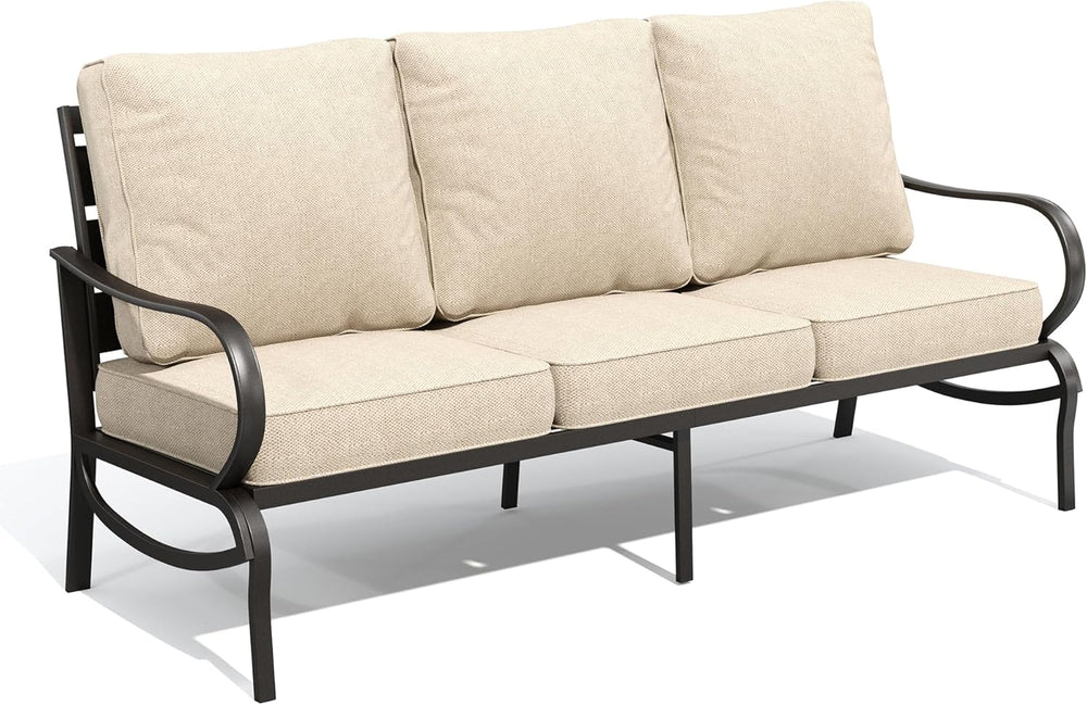 PHI VILLA Metal Patio Sofa with 5.75" Extra-Thick Waterproof Cushion, 3 ...