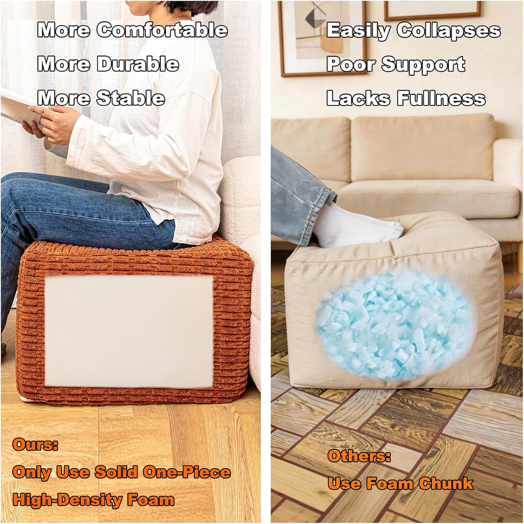 Asuprui Square Pouf Ottoman Foot Rest, Orange, 20x14 in,All-One Foam Filler | Footstool Ottoman,Stuffed Pouf Ottoman,All-One Foam Filler, Footrest,Beanbag Chair,Floor Pouf for Living Room Wedding Bedroom