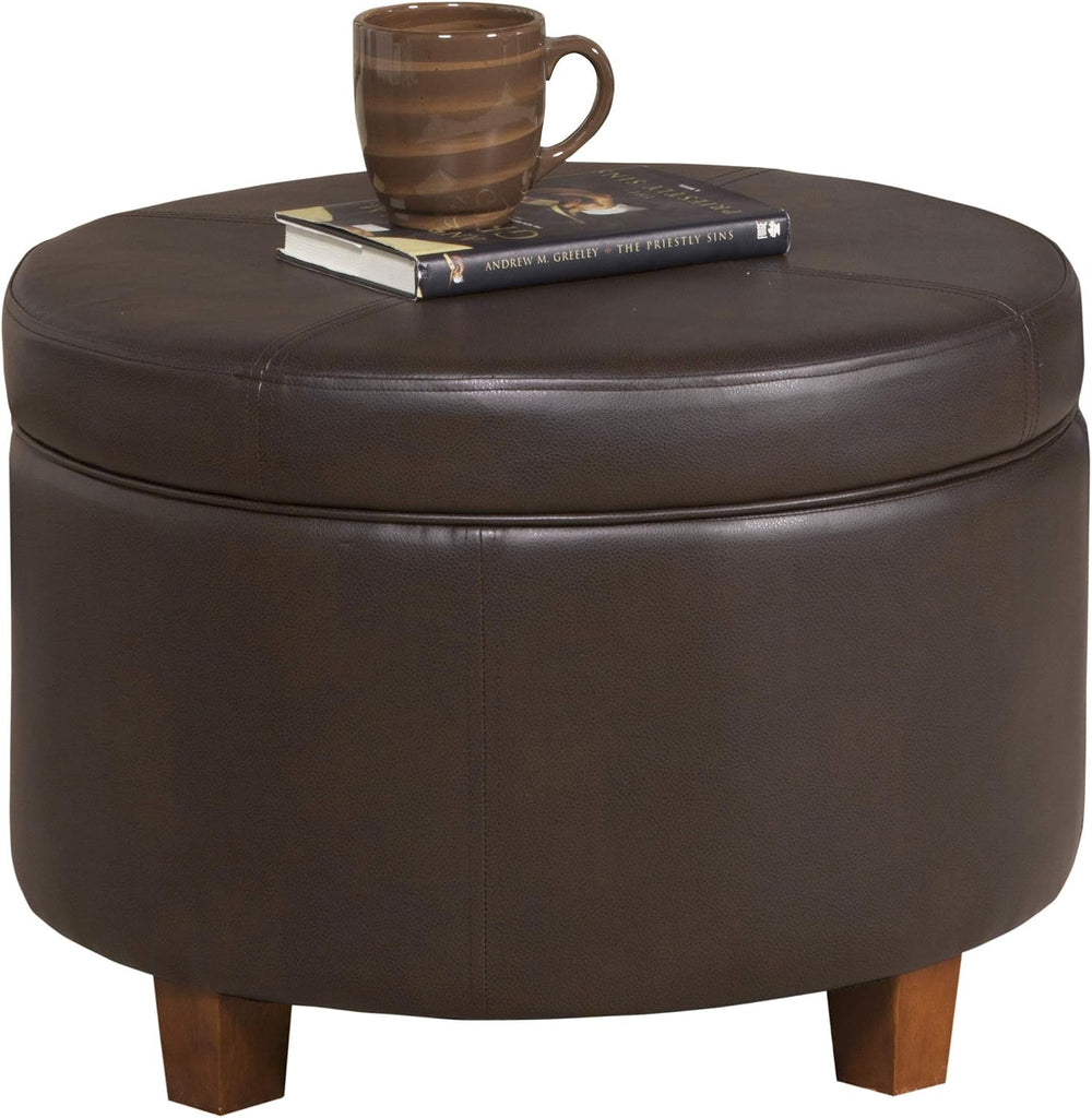 HomePop 24" Round Leatherette Storage Ottoman - Chocolate Brown