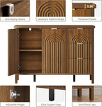Sideboard Buffet Cabinet with Storage - Fluted Accent Coffee Bar Cabinets Kitchen Credenza with Drawers & Doors, Wood Console Side Board with Adjustable Shelf for Living Room Entryway, Walnut