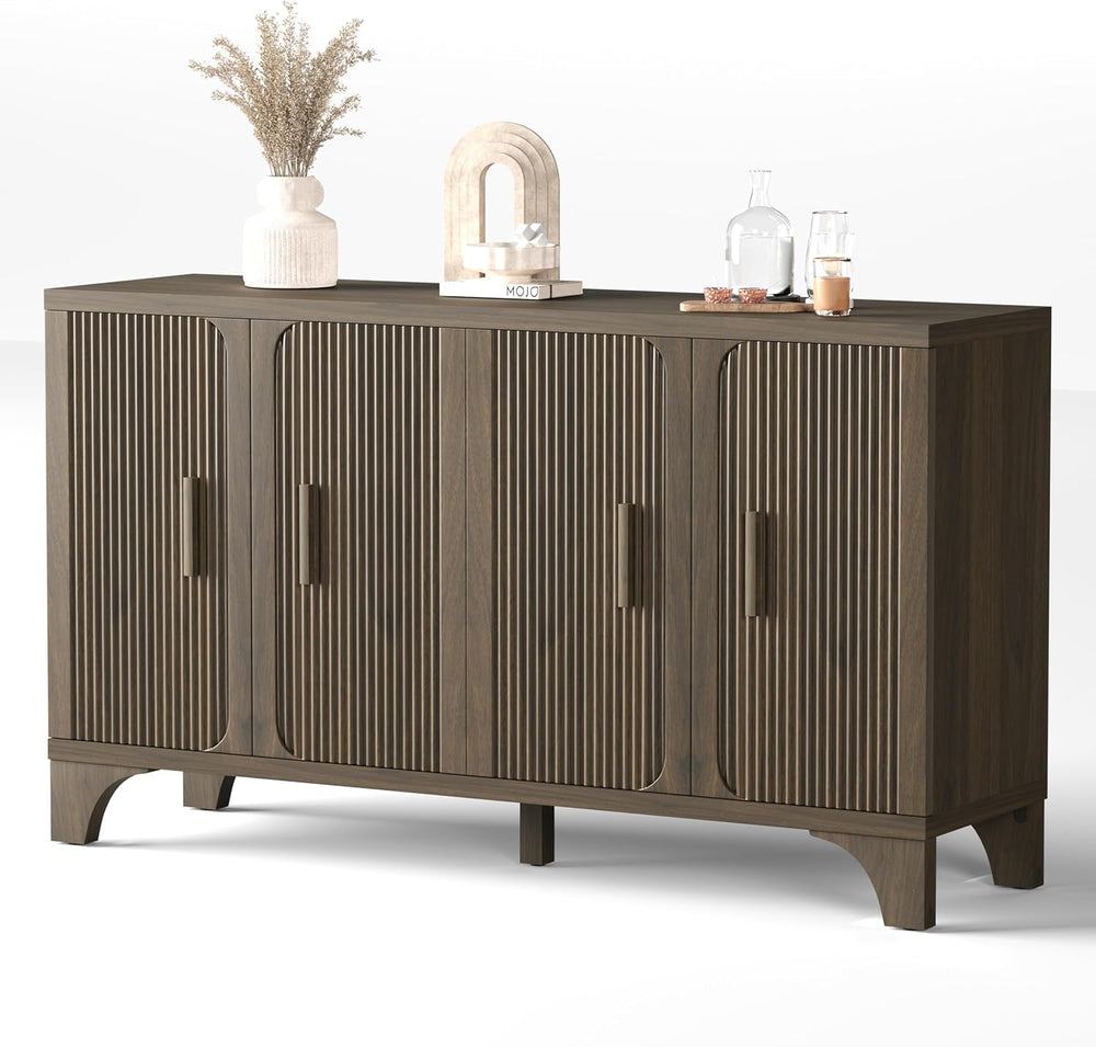 Mid Century Modern Fluted Buffet Cabinet with Storage, Accent Sideboard and C...