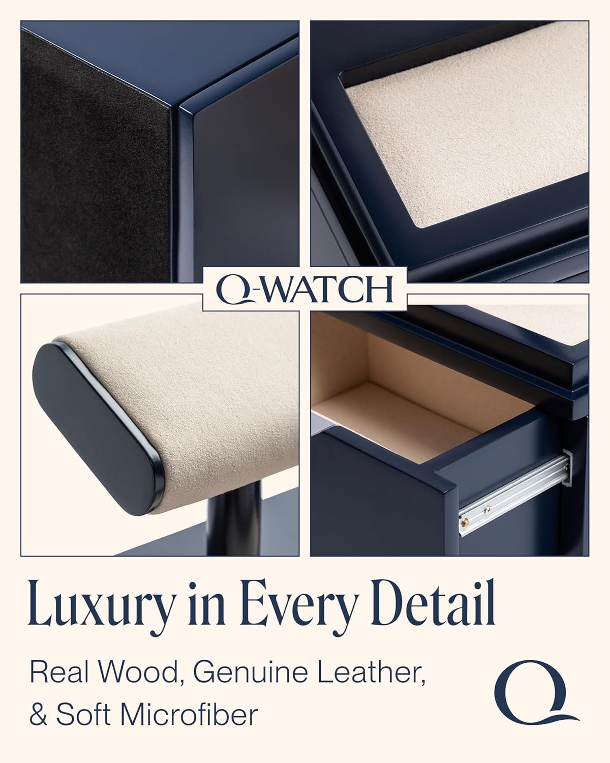 QWATCH Watch Stand Display Case - Acrylic Watch Box for 2 or 4 Watches with Jewelry Valet Tray and Drawer