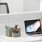 EasyPAG Mesh Pen Holder Desk Organizer with Drawer Stationery Supplies Organizer for Dorm School 9 Compartments Workspace Desk Accessories Organization for Office, Gold