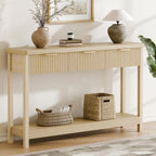 Lulive 51" Fluted Console Table for Entryway, Entryway Table with 3 Wooden Drawers, Farmhouse Behind Sofa Table for Living Room, Hallway, Couch, Foyer