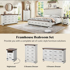 AMERLIFE Farmhouse End Table Set of 2, 18" Wood Nightstands with Charging Station and 2 Drawers, Heavy Duty Bedside Tables for Bedroom or Living Room, Antique White