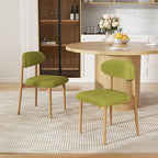 Wooden Dining Chair Set of 3, Modern Dining Chairs with with Curved Back, Fabric Upholstered Kitchen Dining Room Chairs with Adjustable Legs for Farmhouse Dining Living Room,Green