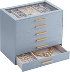 Lolalet Jewelry Box Organizer, 6-Layer Jewelry Organizers and Storage Case with Glass Lid, Ring Earring Bracelet Necklace Holder Organizer, Birthday Christmas Gifts for Women Girls -6Layer, HazeBlue