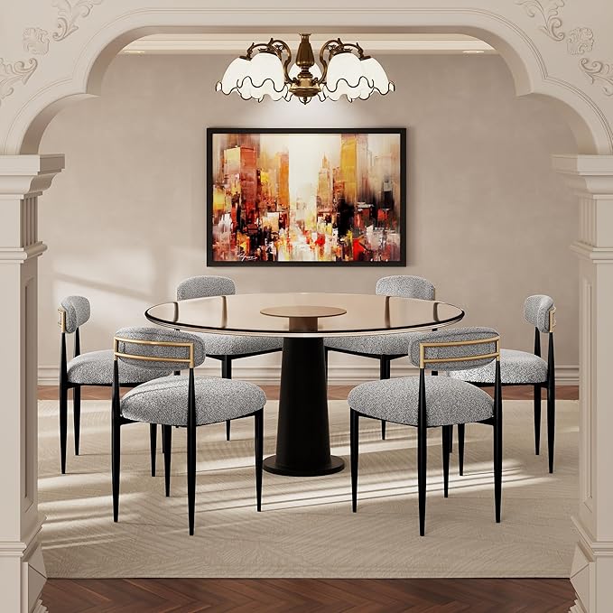 Morden Fort Modern Dining Chairs Set of 6, Upholstered Armless Chairs with Curved Backrest and Black Metal Legs for Dining Room, Kitchen, Living Room and Apartment