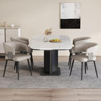 Modern Dining Chairs Set of 4, Upholstered Faux Leather Kitchen Side Chairs with Curved Open Back, Easy Assembly for Dining Room, Restaurant, Cafe, Warm Gray