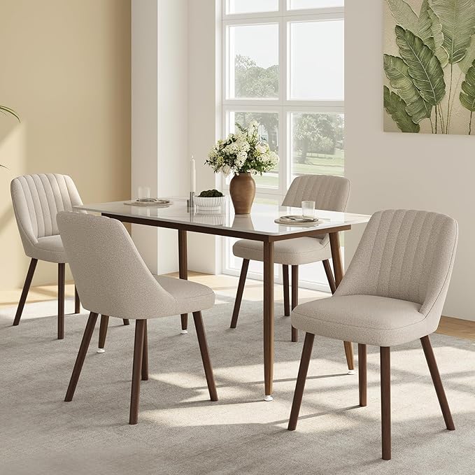 Upholstered Dining Chairs Set of 4, Modern Fabric Kitchen Chairs with Back, Wood Legs for Kitchen Dining Room Restaurant, Camel