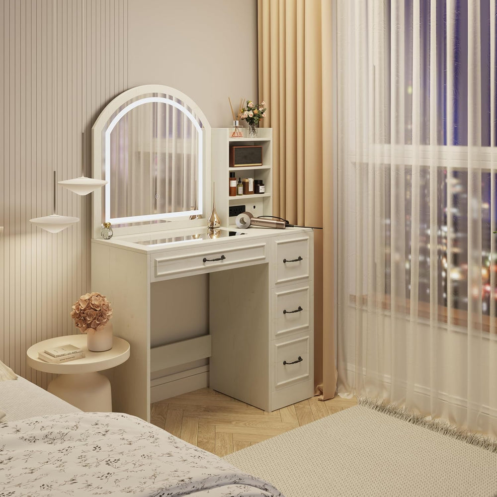 Makeup Vanity Desk with Mirror and Lights 3 Colors, Modern Dressing Table wit...