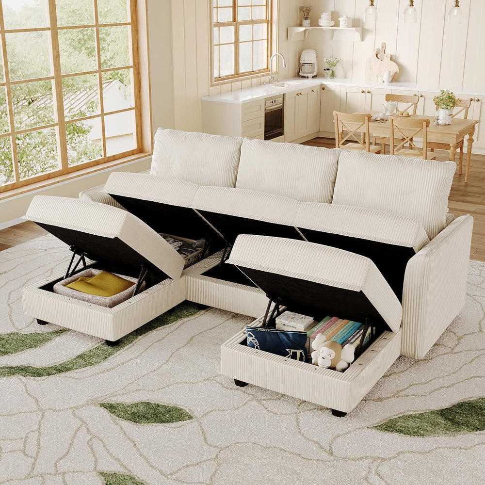 LLappuil Sectional Sofa Modular Cloud Couch with 5 Storage Seats & 3 Thro...