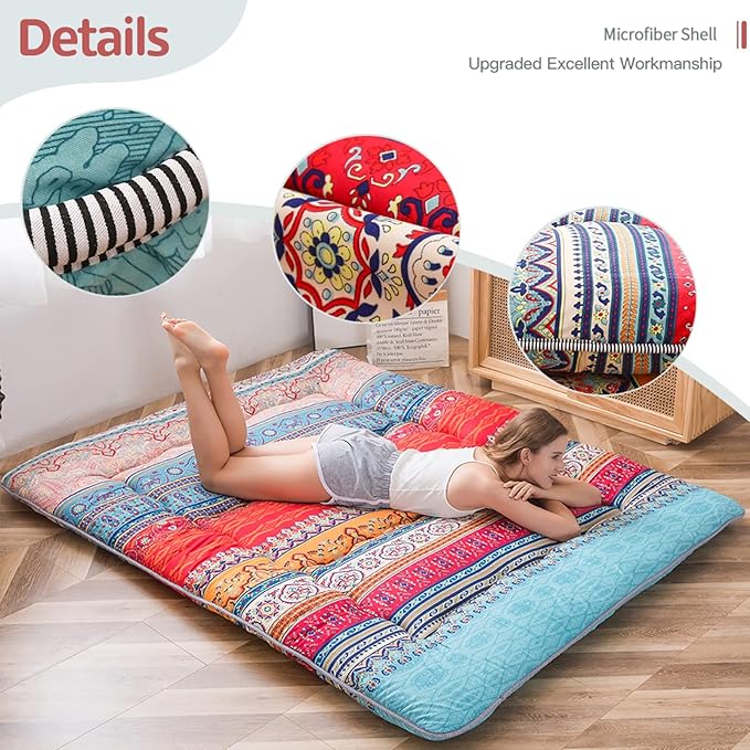MAXYOYO Japanese Floor Mattress Futon Mattress, 4" Thicken Tatami Mat Sleeping Pad Foldable Roll Up Mat Boys Girls Dormitory Pad Kids Floor Lounger Pillow Bed, Charcoal Grey, Queen Size