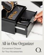 QWATCH Watch Stand Display Case - Acrylic Watch Box for 2 or 4 Watches with Jewelry Valet Tray and Drawer