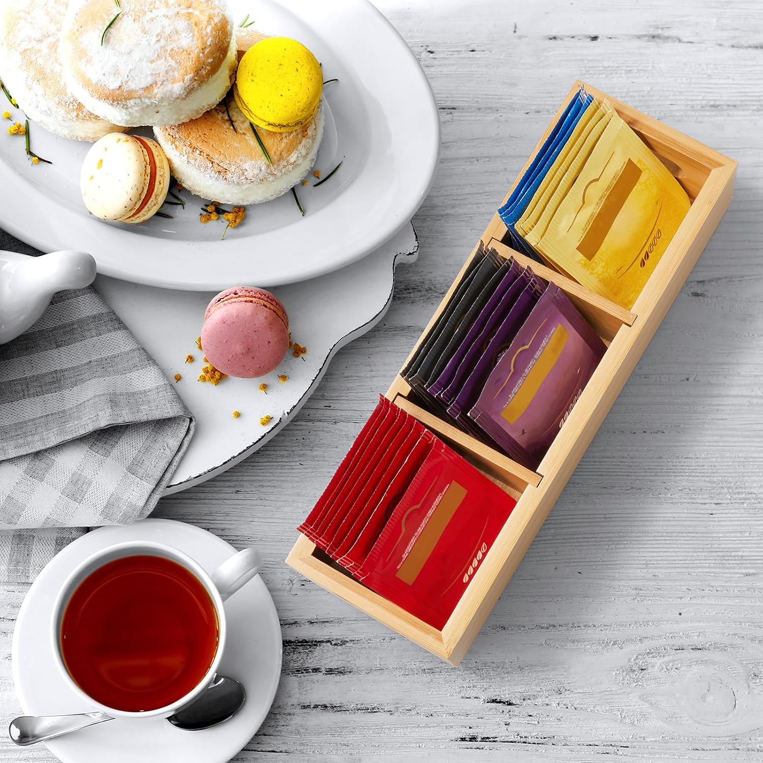 Tea Bag Organizer, Bamboo Tea Bag Holder, Tea Storage Containers 3 Slots | Tea bag holder