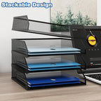 Natwind 4-Tier Stackable Paper Tray, Metal Mesh Desktop Organizer, A4 Paper Sorter, Letter Trays,File Folder Sorter Organizer with Sliding Tray for Home, Office, School (Black)