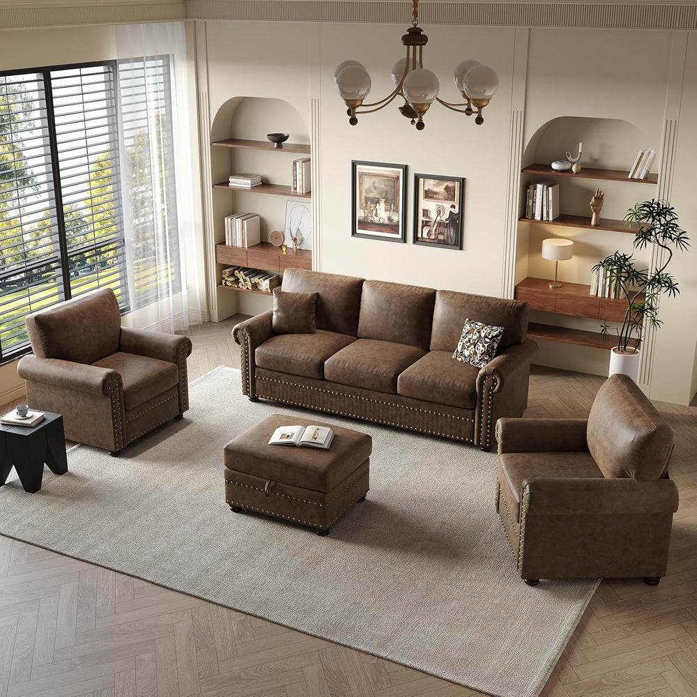 ONBRILL Faux Leather Ottoman with Storage, Rectangle Leather Foot Stool | Ott...