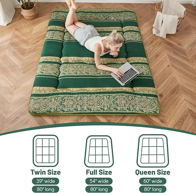 Japanese Floor Mattress, Futon Mattress with Portable Storage Bag and Washabl...