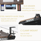 ETHU Keyboard Tray Under Desk, Ergonomic Corner Keyboard Tray with 180° Adjustable C Clamp for L Shape Desk 26.77" X 12.2" Easy to Install, Computer Keyboard Stand for Home and Office(Wood)