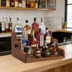 3-Tier Wood Bottle Display Shelf, Countertop Liquor Organizer, Rustic Brown