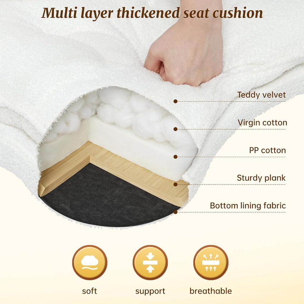 DurayLoly Cross Legged Office Chair, 360 Swivel, Folding Footrest, 5.12" Dual-Layer Plush Cushion, Height Adjustable, 300 lbs Capacity, Lumbar Support, Meditation Kneeling Chair, Off White