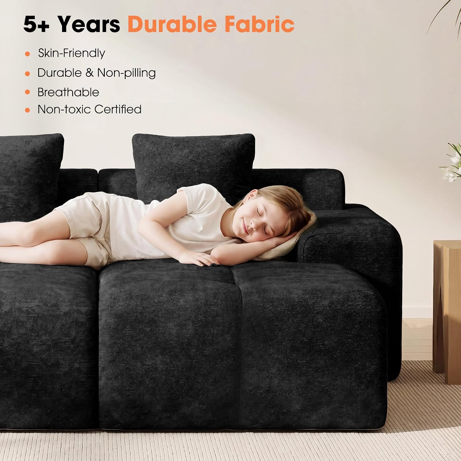 84" Modular Boneless Sofa Bed, Loveseat Couch with Ottomans, Black | Sectional Modular Couch, 15.4" Wider Armrest, 12" Thick Back, 2 Free Pillows, Non-Slip Base, Boneless Sofas for Living Room