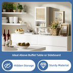 HITNET Medicine Cabinet, Rattan Bathroom Wall Cabinet Over Toilet, Bamboo Space Saver Storage Organizer with Door and Shelf for Living Room, Kitchen, Entryway, White