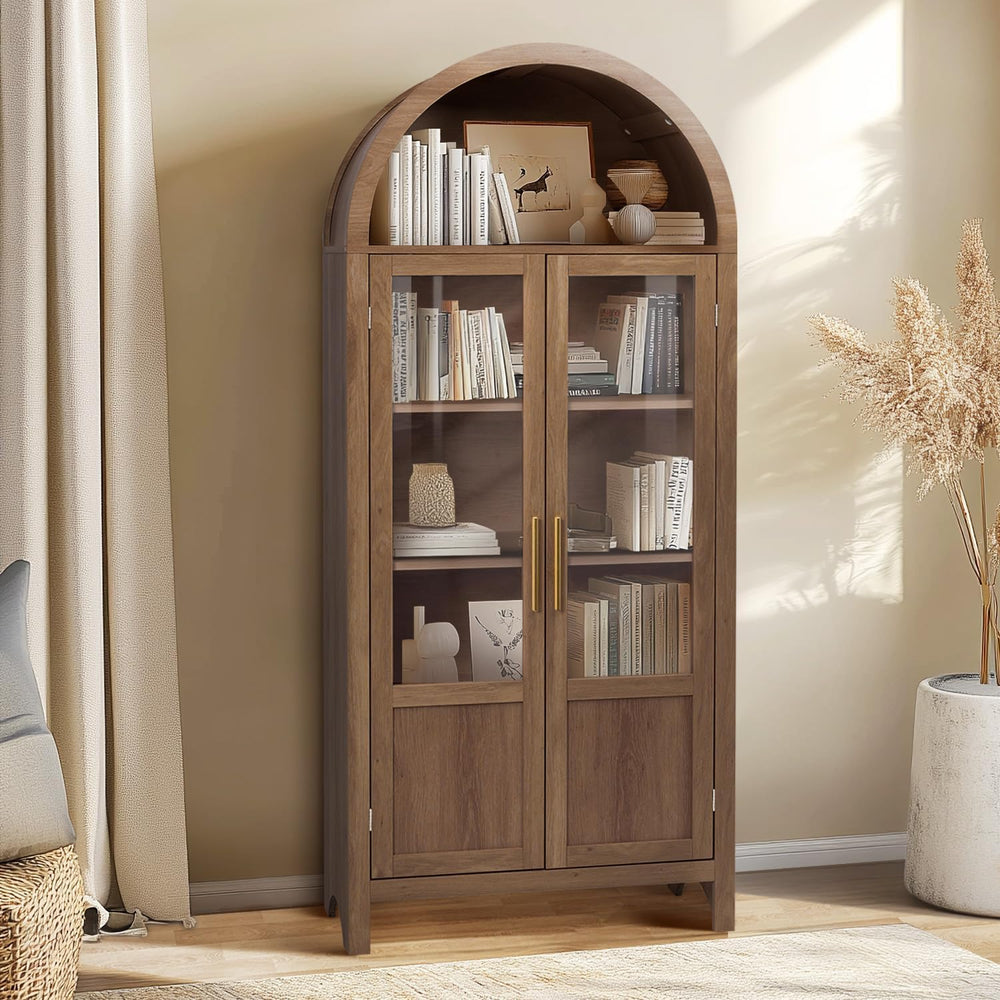 Arched Storage Cabinet with 2 Doors and 5-Tier Shelves for Living Room, 71&qu...