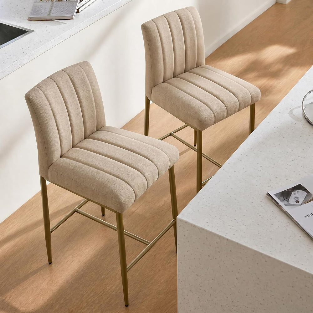 GrandNoor Comfortable Bar Stools Set of 2, 26” Thick Upholstered Counter Heig...