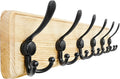 Dseap Coat Rack Wall Mounted - 24" Long 6 Tri Hooks, Heavy Duty Wooden Wall Coat Hanger Coat Hook for Clothes Hat Jacket Clothing, Weathered Light Natural and Black
