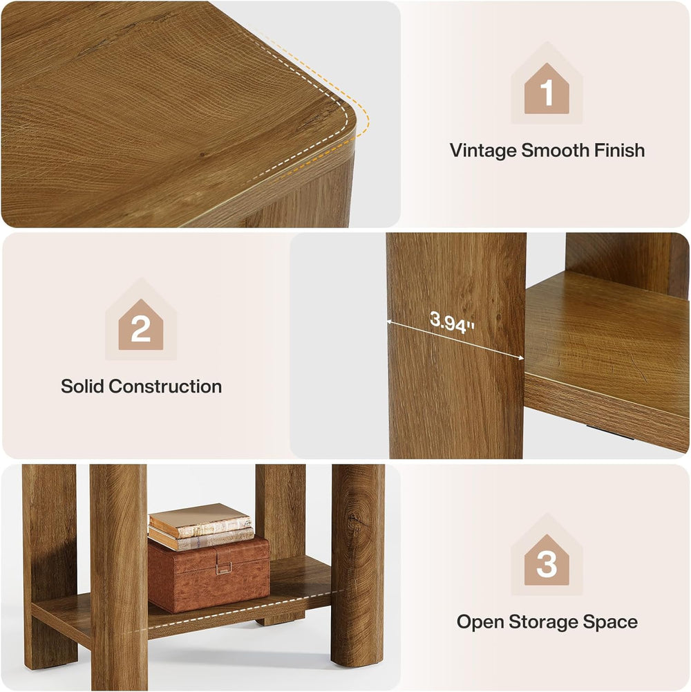Tribesigns End Table for Living Room, Farmhouse Wooden Side Table with Storag...