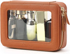 Aveniee Clear Makeup Bag, Travel Toiletry Case Car Accessories Organizer for Women, Heavy Duty Clear Pouch with Dual Zippers(Brown)