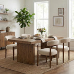 VKNOW Wooden Dining Chairs Set of 4, Modern Upholstered Dining Room Chairs with Walnut Wood Legs and Curved Backrest, Fabric Kitchen Chairs for Farmhouse/Living Room/Dining Room, Beige