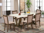 East West Furniture V727MZ716-7 7 Piece Dinette Set Consist of a Rectangle Dining Room Table with V-Legs and 6 Dark Khaki Linen Fabric Upholstered Parson Chairs, 40x72 Inch, Multi-Color