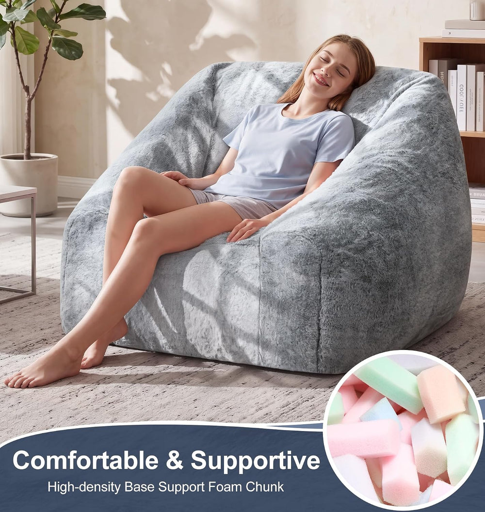 Hobestluk Bean Bag Chair Plush Accent Chair Armrest Living Room Adult Grey | ...