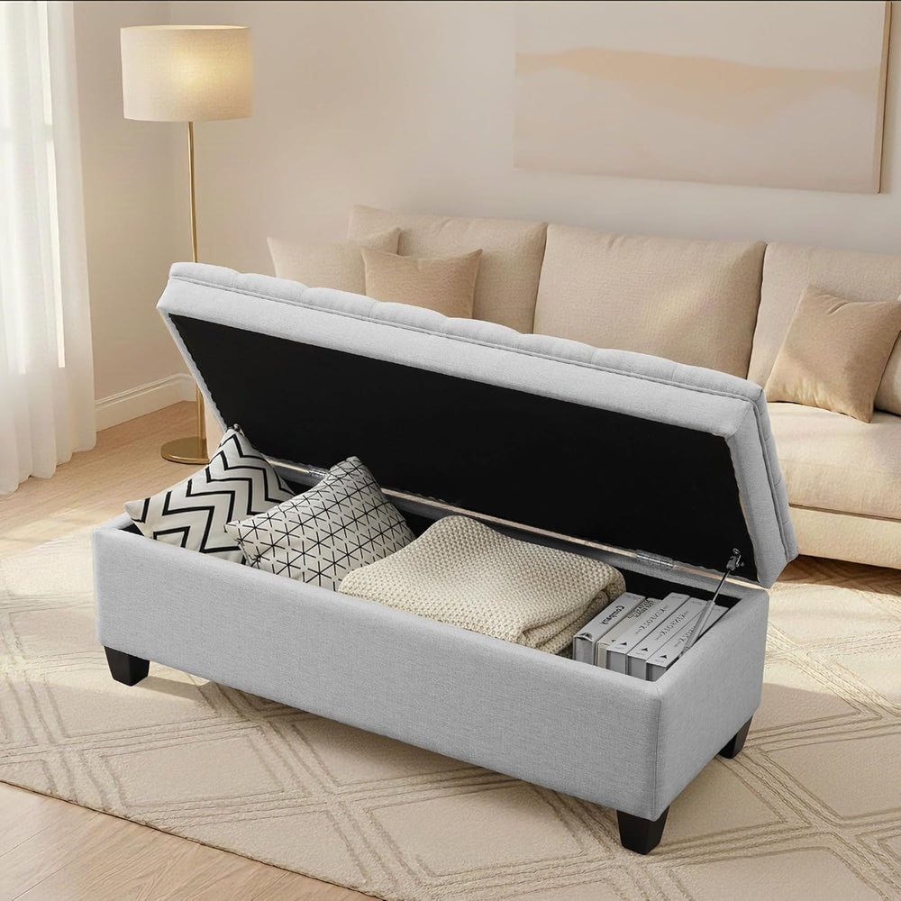 50" Storage Ottoman Bench, Rectangular End of Storage Bench, Upholstered...
