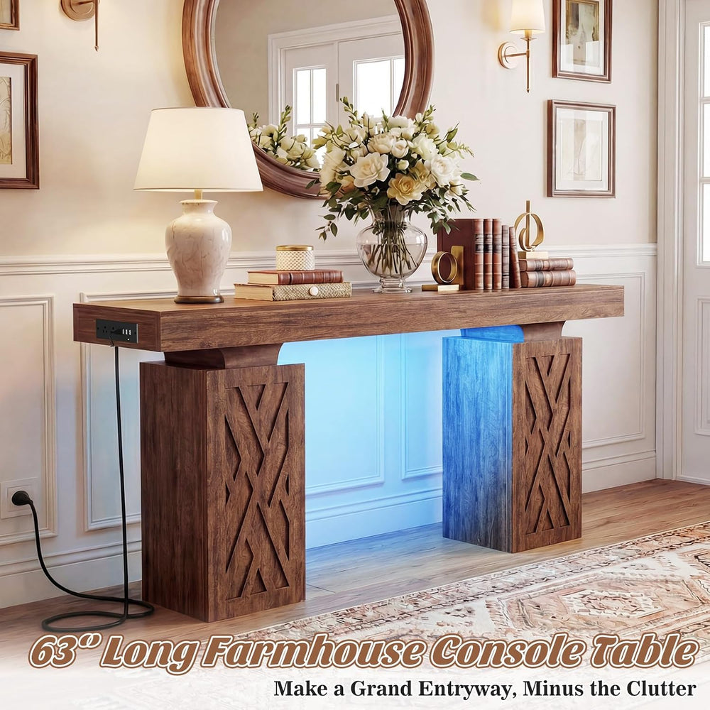 iSunirm 63 Long Thick Entryway Table with Hollow Carved Storage Legs, 400+ lb...