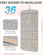 BAGSMART Hanging Jewelry Organizer, Necklace Holder Anti-tangle Earrings Rings Hanger with 20 Jewelry Bags Travel Storage Roll with Pockets Hang on Closet, Wall, Door,1 Piece, Large Grey