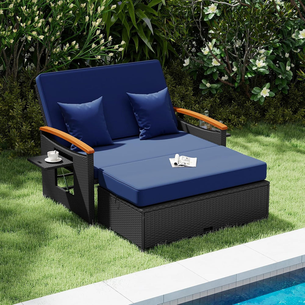 Tangkula Patio Rattan Daybed with 4-Level Adjustable Backrest, Outdoor Wicker...