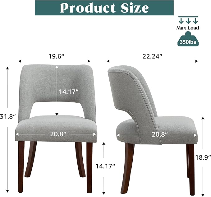 Dining Chairs Set of 4,Modern Dining Room Chairs with Thick Cushions,Upholstered Linen Fabric Kitchen Chairs for Kitchen Dining Room LIGHTGREY