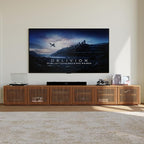 POVISON Full Assembled Mid Century Modern TV Stand, 118” Extra-Large Entertainment Center for 100 inch TV, Wood Slatted TV Media Console with Storage for Living Room Bedroom
