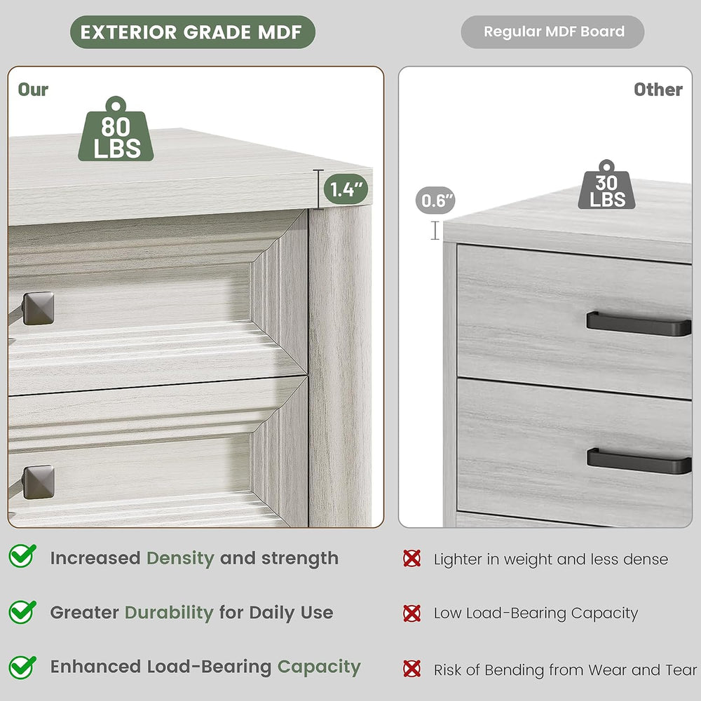 White Nightstand with 3 Drawers, Wood Night Stand with Metal Knobs, Farmhouse...