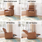 GAOMON Swivel Rocking Recliner Chair, Manual Leather Recliner Glider with | Lumbar Support & Padded Armrest, Comfortable Rocker Nursery Single Sofa for Living Room and Bedroom (Brown)