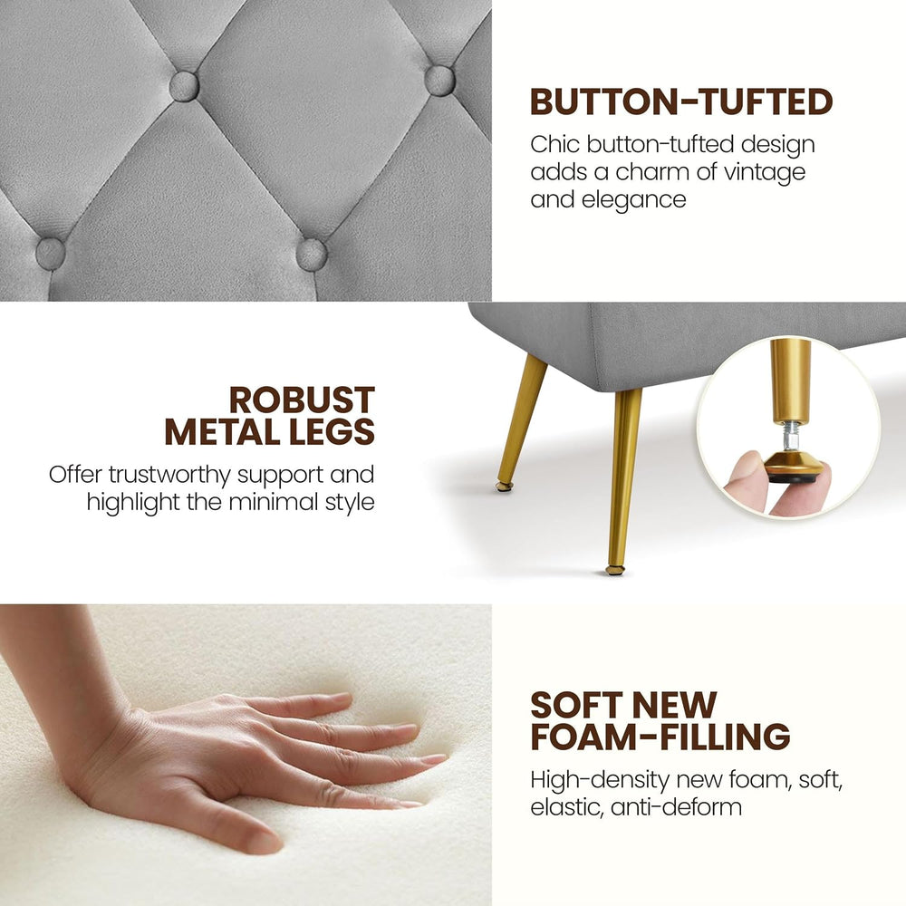 Yaheetech 45in Upholstered Velvet Ottoman Bench Seat with Gold Legs, Gray | T...